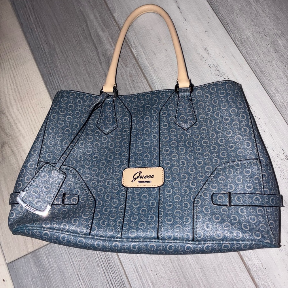 Guess Blue and Tan Tote Bag